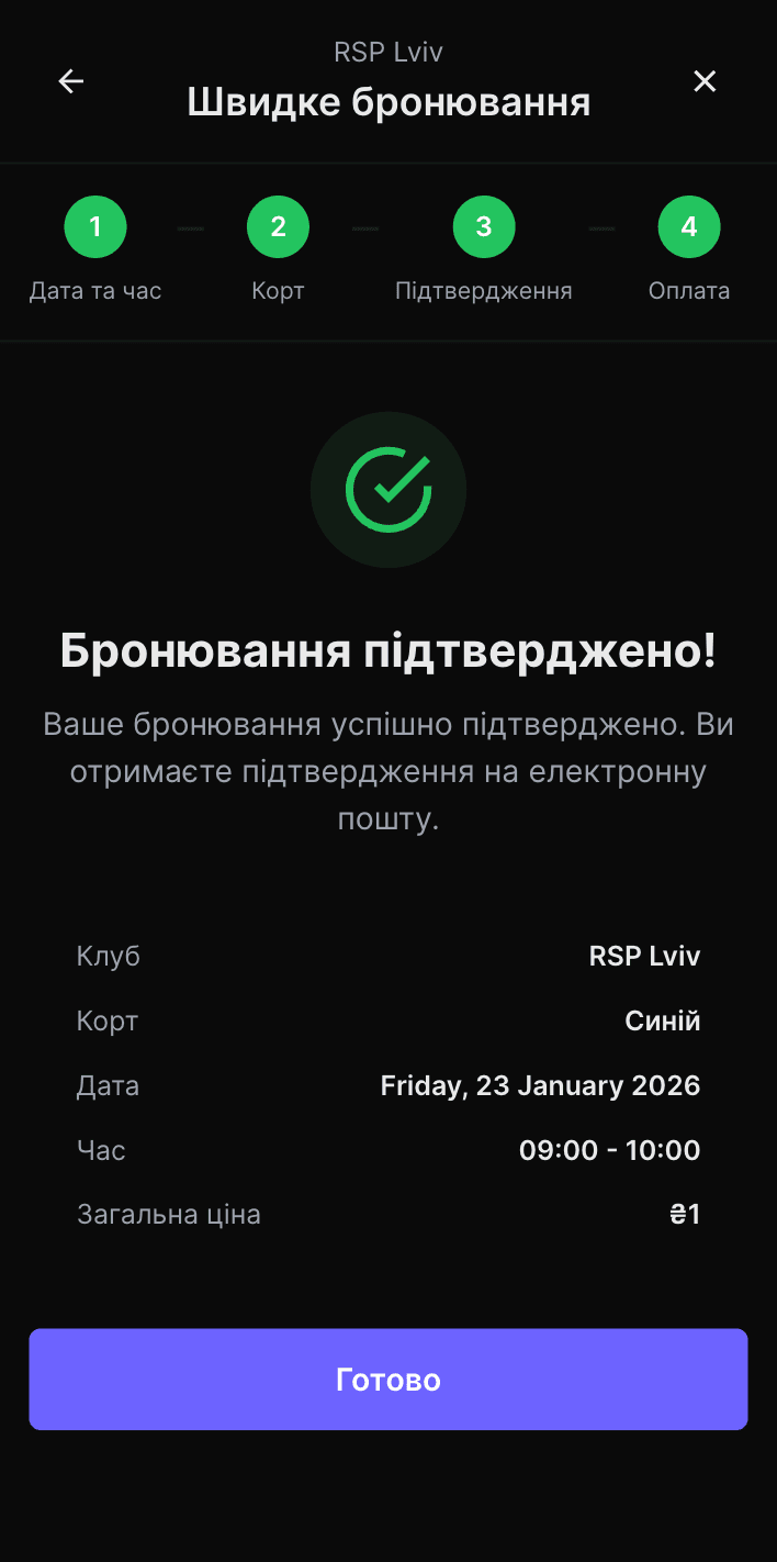 Confirmed padel court booking on mobile
